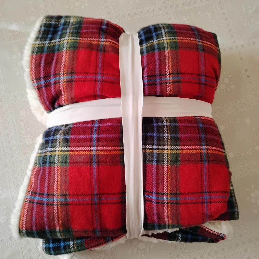 🆕 Pottery Barn Winter Simon Plaid Sherpa Throw Blanket, Red Multi, 50x60” NWT